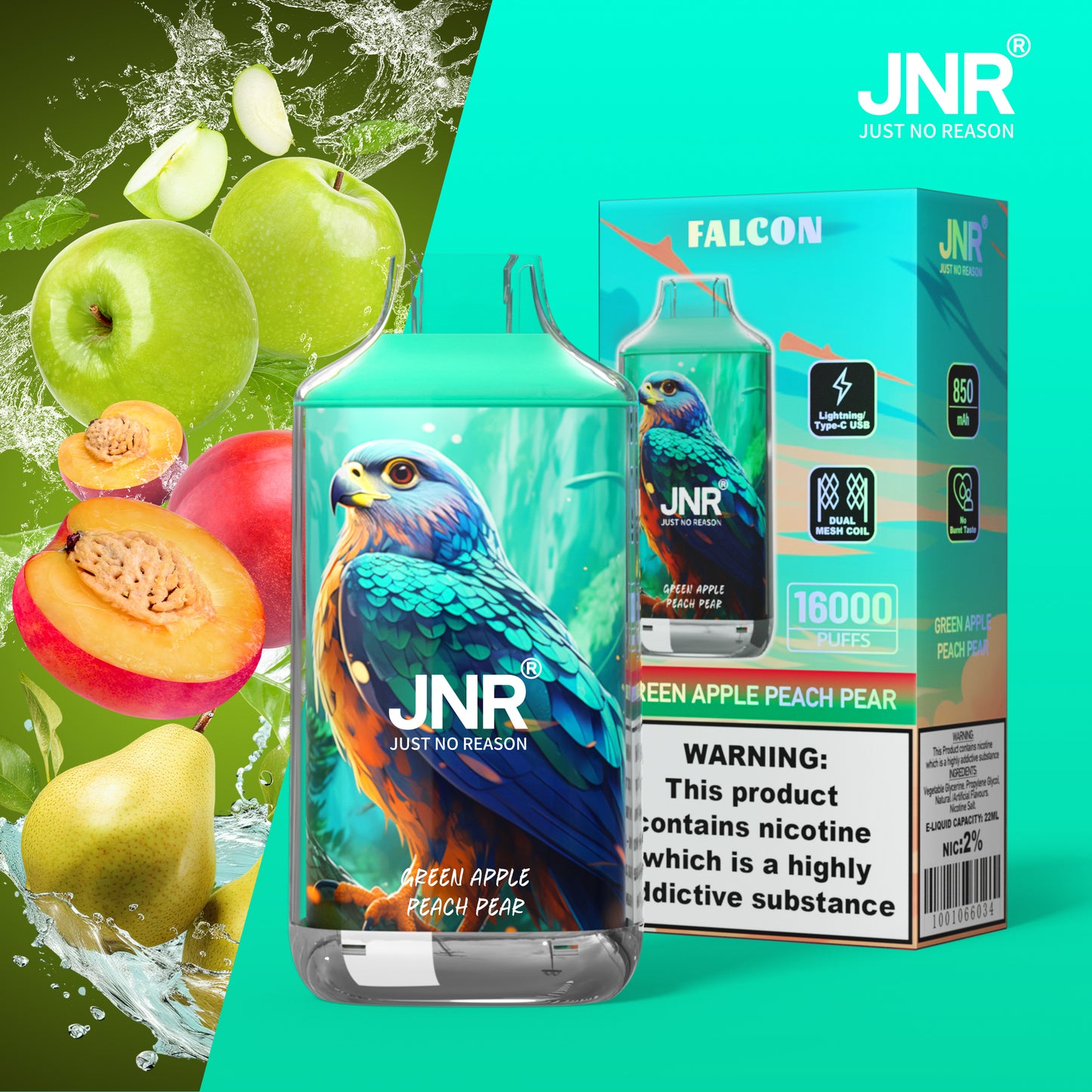 JNR Falcon 16000 - Green Apple Peach Pear