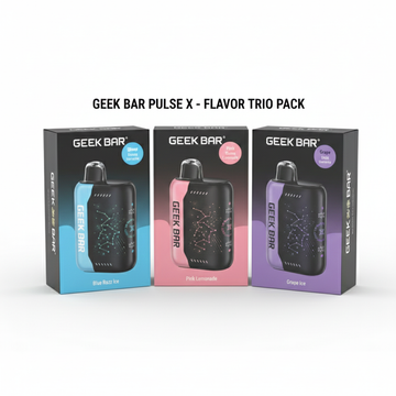 Geek Bar Pulse X Flavor Trio Pack product boxes