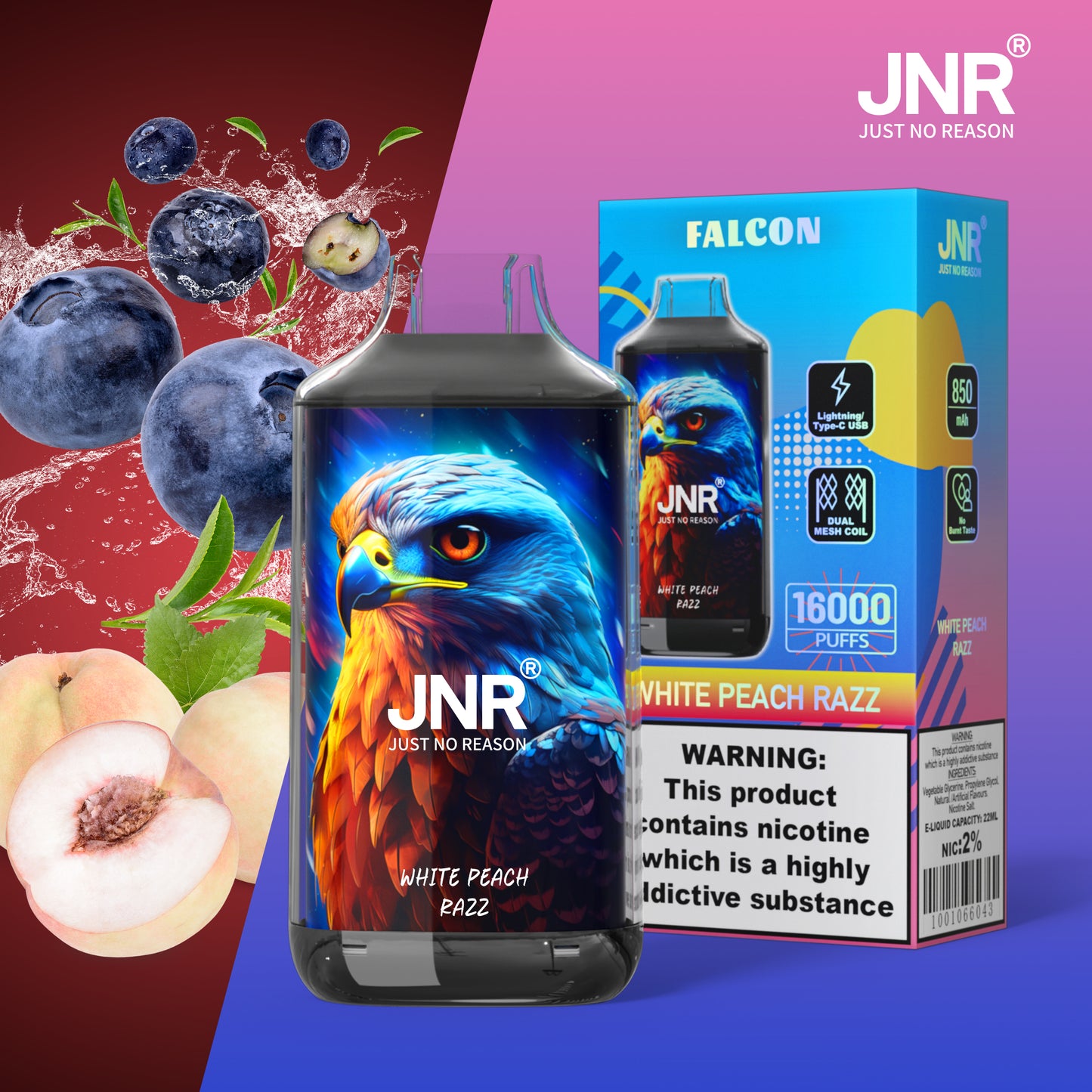 JNR Falcon 16000 - White Peach Razz